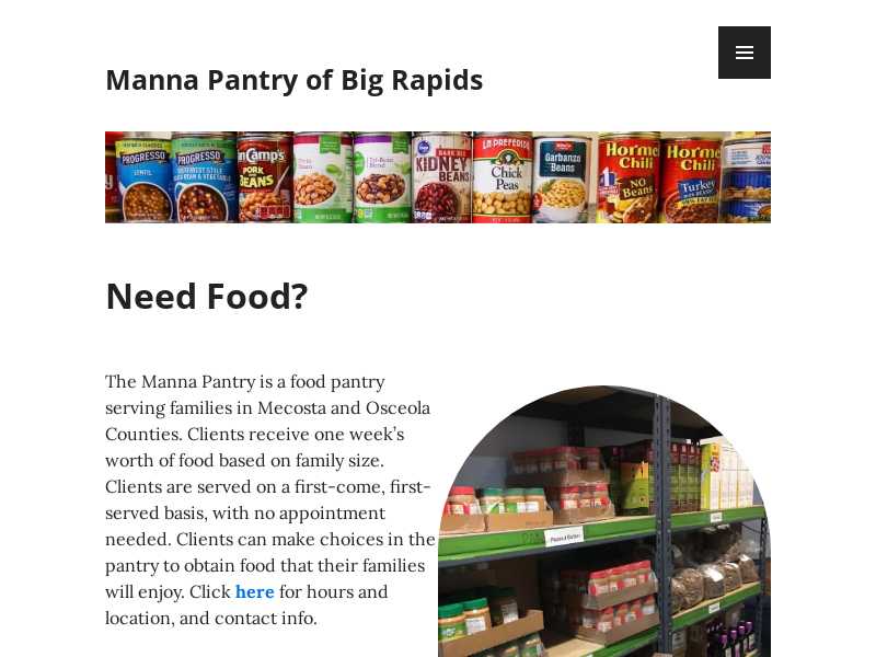 Manna Pantry of Big Rapids 315B S. State St., Big Rapids, MI