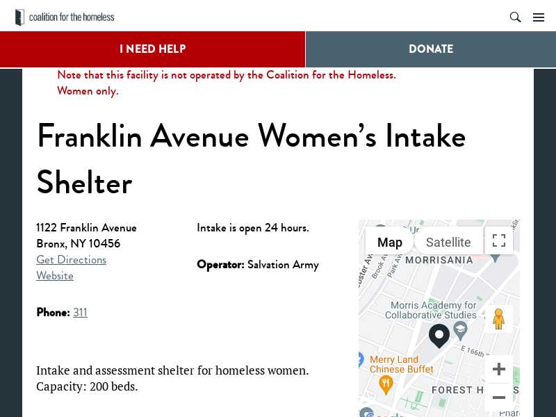 Franklin Women's Intake Shelter Bronx NY